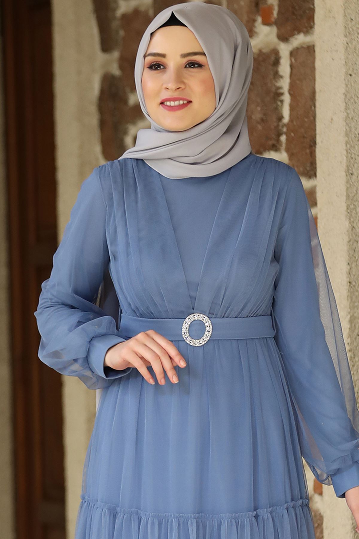 Amine Hüma Soft Elbise İndigo AMİ1026
