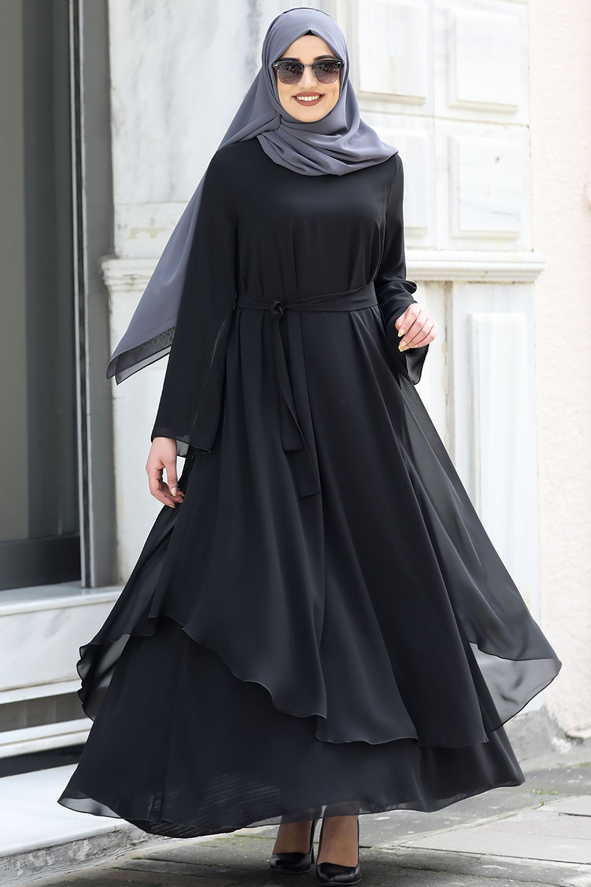 Piennar Arzum Şifon Elbise Siyah PİE1529