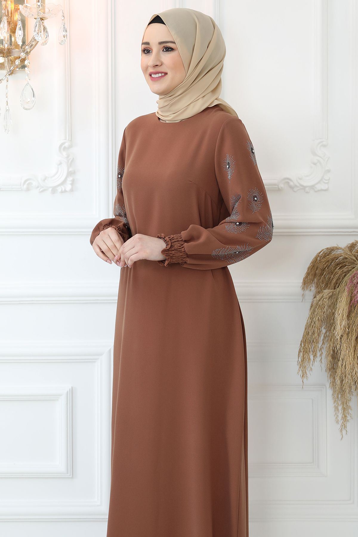 Sahra Elbise Camel AMİ1043
