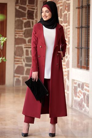 Piennar Rabia Ceket Pantolon Takım Bordo PİE1502