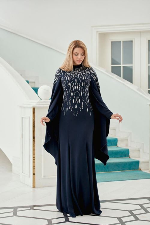 Angel Tesettür Abiye Lacivert Drs2513