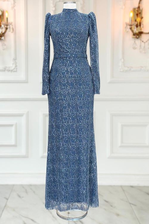 Dora Tesettür Abiye İndigo AMİ1099